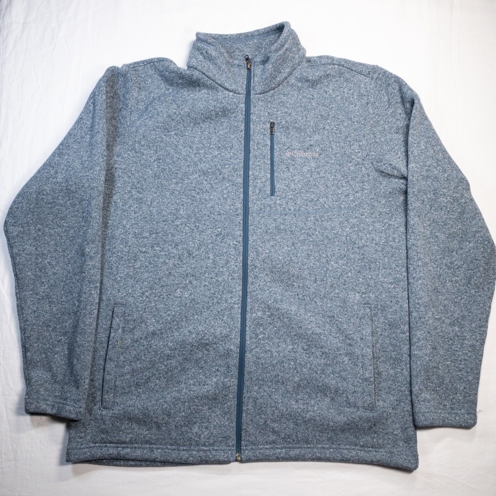 Columbia Mens Sweater Fleece Full Zip Jacket Blue Heather Mock Neck Large - Picture 1 of 7